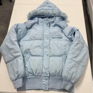 Baby Blue Puffer Jacket Faux Fur Hood Quilted Winter Coat
